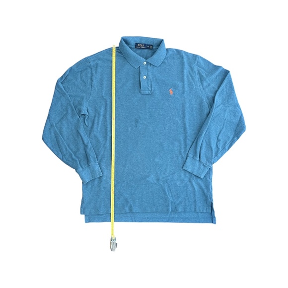 Polo Ralph Lauren Long Sleeve Polo Shirt Mens Sz L Blue Teal Color Orange Pony - Picture 5 of 9